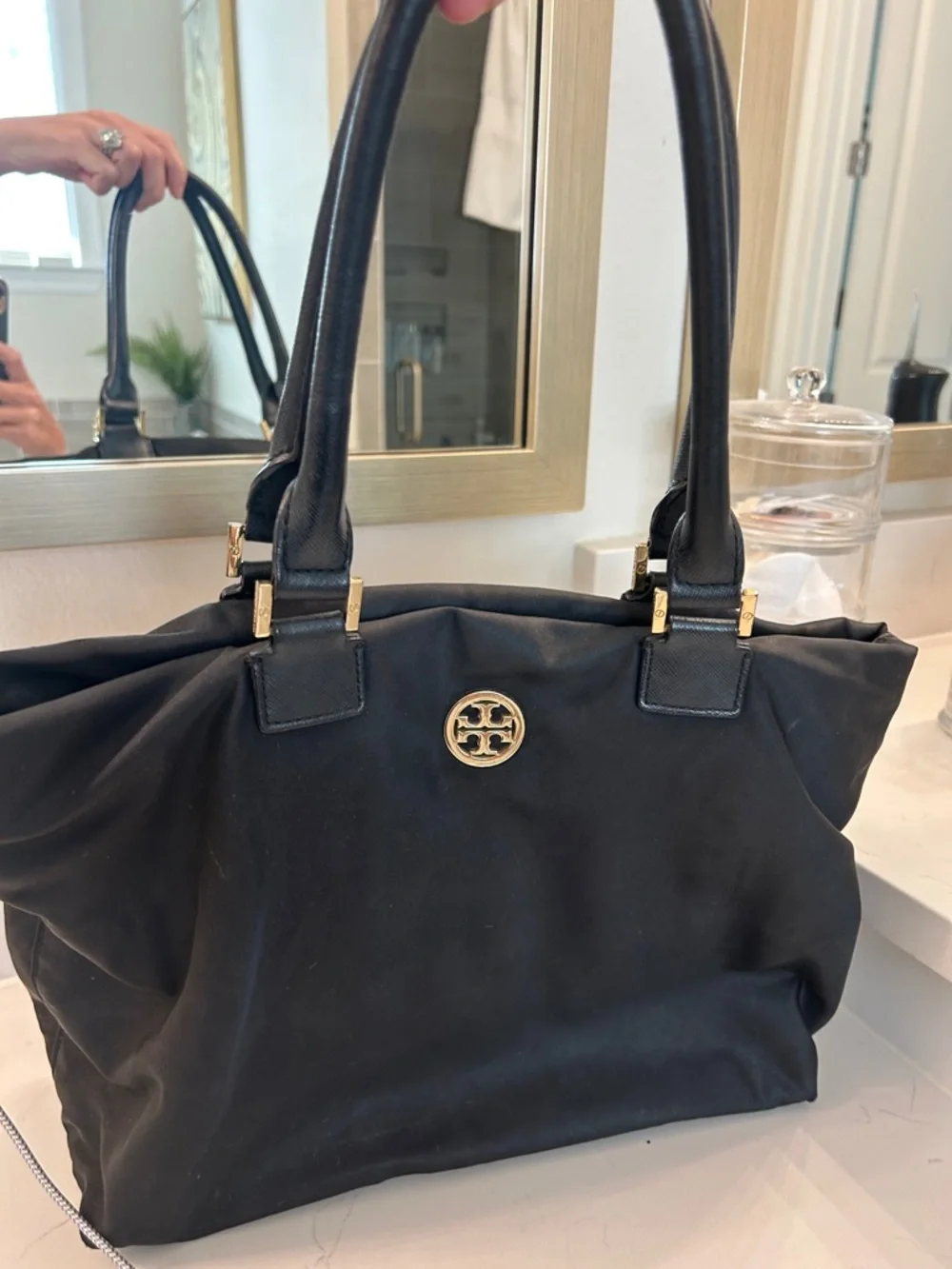 Tory Burch Black Tote with Gold Logo Accent